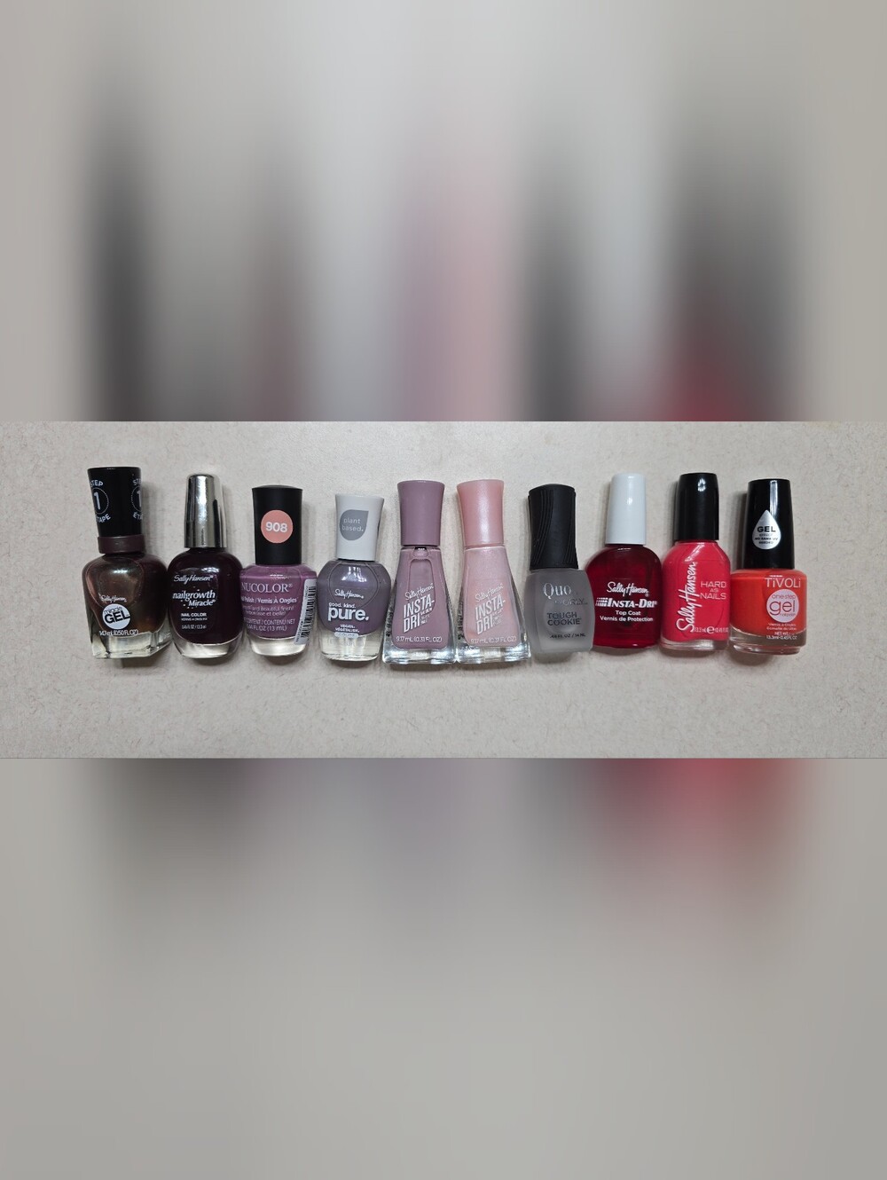 Lot Of 10 Sally Hansen Nail Polish Burgundy Autumn  Mauve Shades Red Top Coat